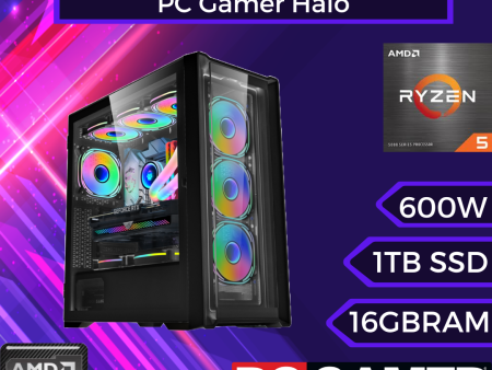 PC Gamer Halo: Ryzen 5600, SSD M.2 de 1TB, RAM 16GB, RX 6600, Wifi Online