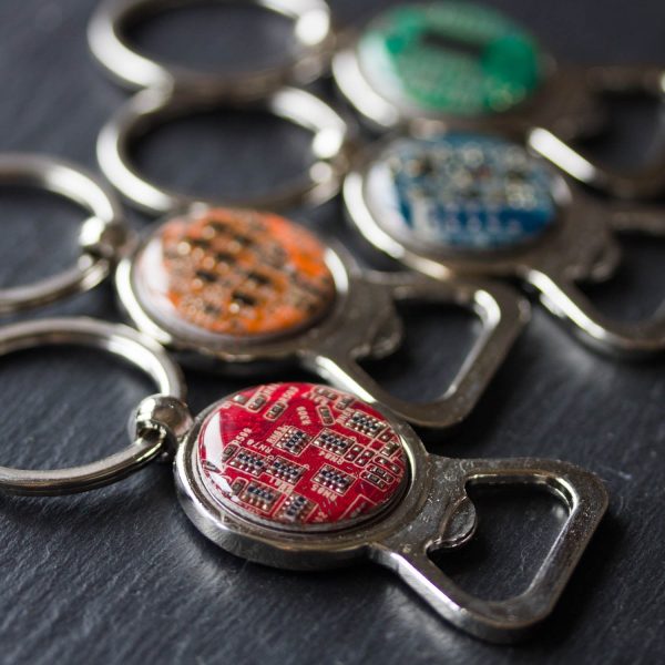 Bottle opener keychain with a circuit board For Discount