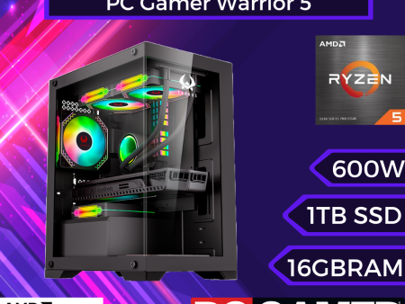 PC Gamer Warrior 5: Ryzen 5 5500, SSD M.2 de 1TB, RAM 16GB, RX 6600 Fashion