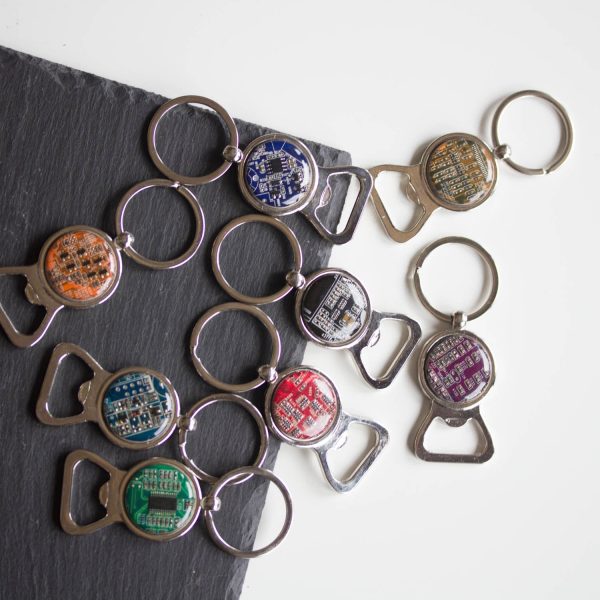 Bottle opener keychain with a circuit board on Sale