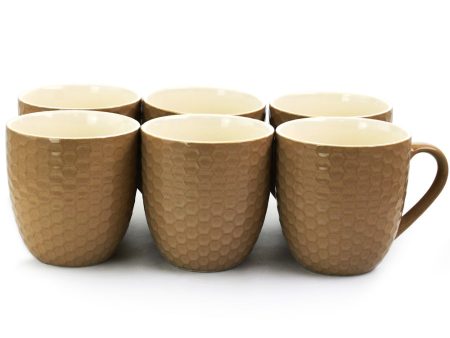 Elama Honeycomb 6 Piece 15 Ounce Round Stoneware Mug Set in Brown. Fashion