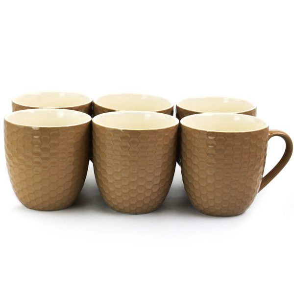 Elama Honeycomb 6 Piece 15 Ounce Round Stoneware Mug Set in Brown. Fashion