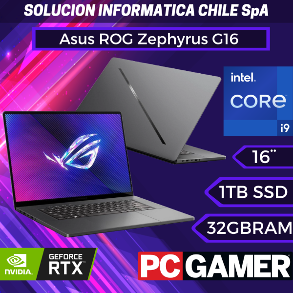 Asus ROG Zephyrus G16 Pantalla 16  2.5K (240Hz) | Intel Core Ultra 9 185H | NVIDIA GeForce RTX 4080 12GB | Eclipse Gray Online