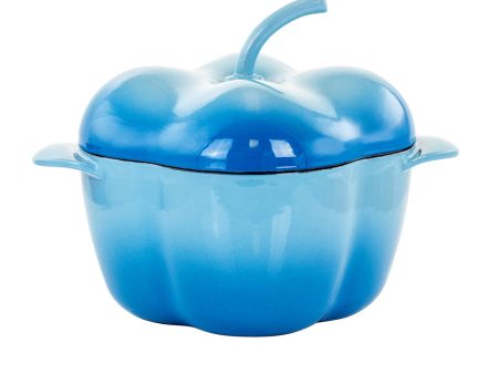 MegaChef Pepper Shaped 3 Quart Enameled Cast Iron Casserole in Blue Online now