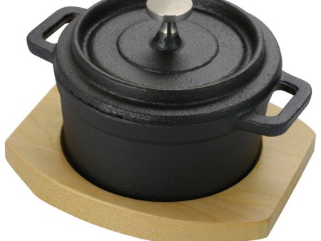 Gibson Home Campton 0.3 Quart Mini Round Cast Iron Casserole Dutch Oven with Lid and Wooden Base For Sale