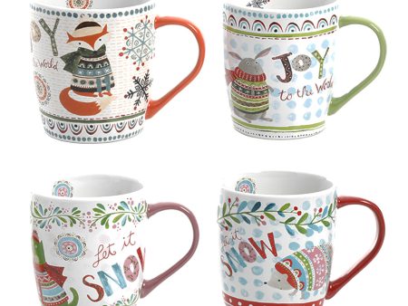 Gibson Snow Scene 4 Piece 18 Ounce Holiday Mugs Hot on Sale