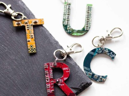 Custom initial keychain made of circuit board Discount