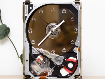 Desk   wall clock made with recycled 5.25 Computer hard drive, vintage HDD clock on Sale