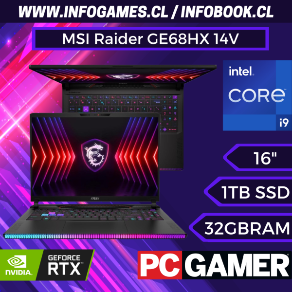 MSI Raider GE68HX 14V 16  144Hz MiniLED UHD Intel Core i9-14900HX, NVIDIA Geforce RTX 4070, 32GB DDR5, 1TB NVMe SSD, Thunderbolt 4, Cooler Boost 5, Win 11 Home: Negro 14VGG-247US Sale