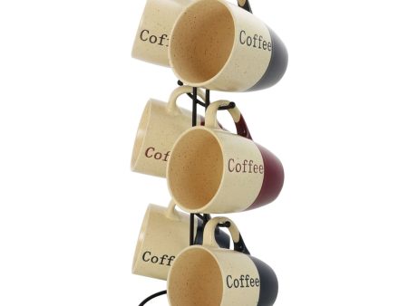 Elama Coffee House 6-Piece 12 oz. Mug Set with Stand, Assorted Colors Online Hot Sale