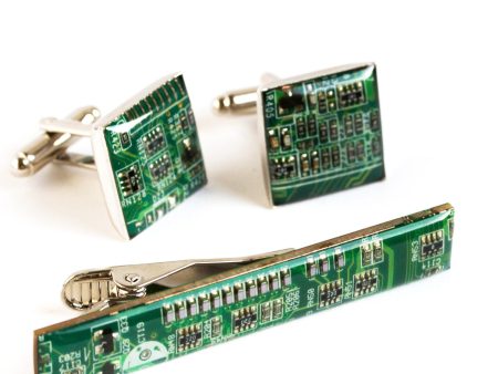 Cufflinks and tie clip set, custom color circuit board For Discount