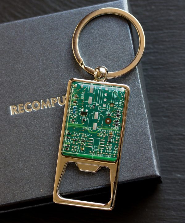 Bottle opener keychain with a circuit board piece Cheap