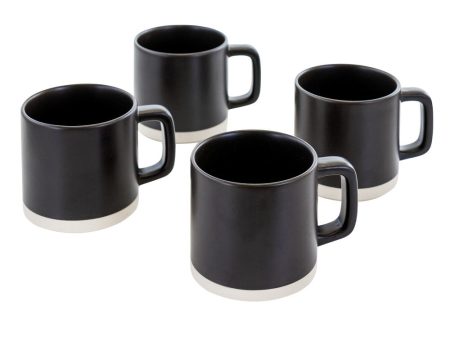 Artisanal Edge 4 Piece 13 Ounce Round Stoneware Mug Set in Graphite For Sale