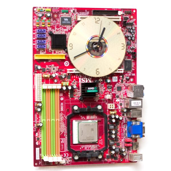 Wall Clock made of red computer motherboard For Cheap