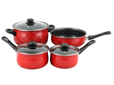 Casselman 7 piece Cookware Set in Red with Bakelite Snow Handle For Cheap