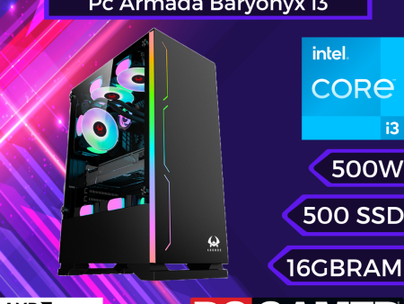 Pc Armada Baryonyx: Intel i3-12100F, SD M.2 500GB, RAM 16GB, RX 6500 XT gaming OC 4G For Cheap