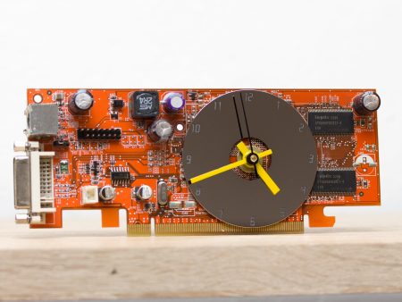 Desk clock - Recycled slim graphics card clock, unique office clock, orange circuit board For Discount