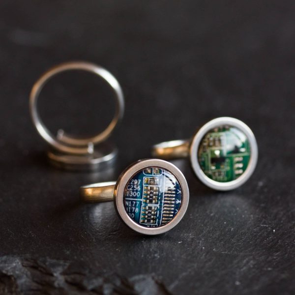 Geeky ring with circuit board piece, 12 mm Sale