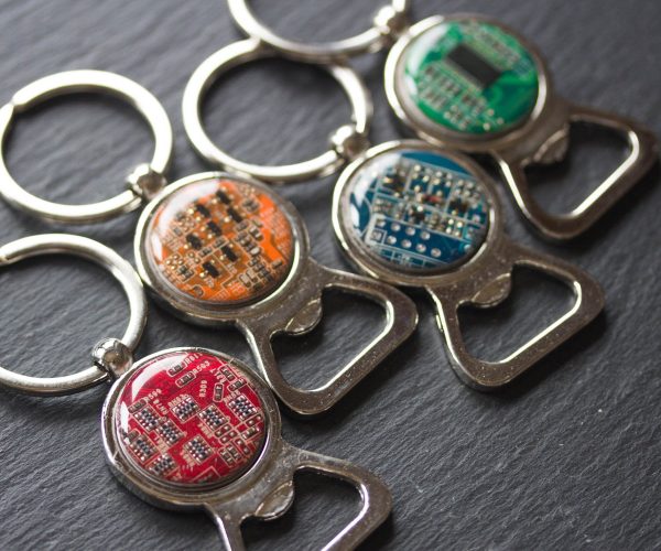 Bottle opener keychain with a circuit board on Sale