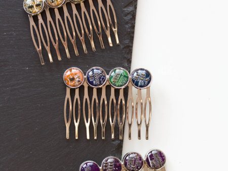 Colorful hair comb with four recycled circuit board pieces Discount