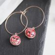 Hoop earrings with 12mm round circuit board pendants, rose gold colored wires Online Sale