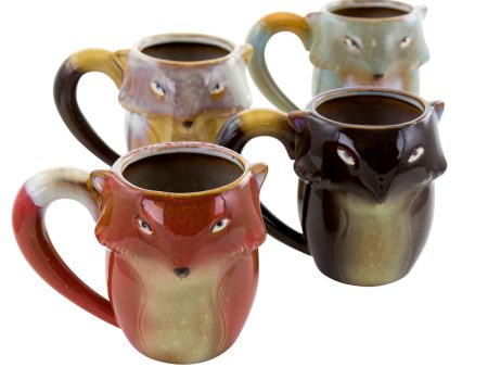 Gibson Home Figural Fox 4 Piece 18 Ounce Stoneware Mug Set in Assorted Colors Cheap