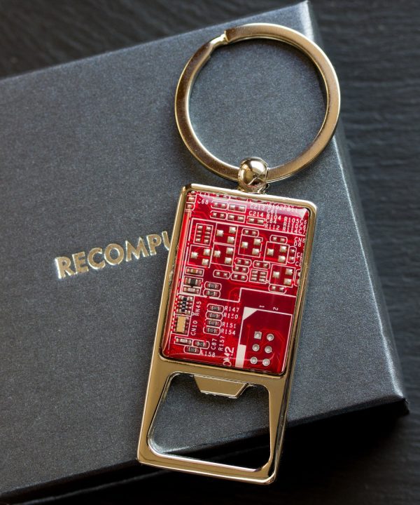 Bottle opener keychain with a circuit board piece Cheap