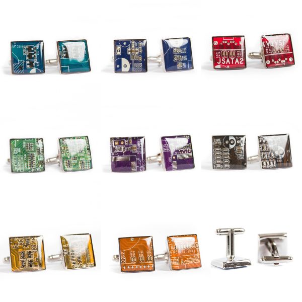 Cufflinks and tie clip set, square + long, palladium plated, resin Online