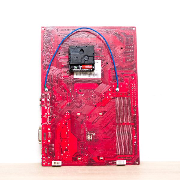 Wall Clock made of red computer motherboard For Cheap