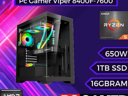 Pc Gamer Viper: Ryzen 5 8400F, SSD M.2 NVMe de 1TB, RAM 16GB, RX7600 8GB, Wifi Hot on Sale