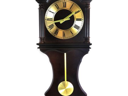 Bedford Clock Collection 27.5 Inch Wall Clock with Pendulum and Chimes in Chocolate Brown Oak Finish Online