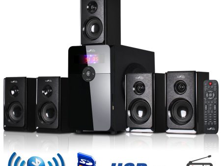 beFree Sound 5.1 Channel Surround Sound Bluetooth Speaker System in Black Online now