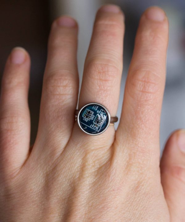 Ring with interchangeable buttons, recycled circuit board ring Fashion