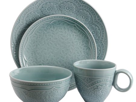 Gibson Elite Alemany 16-Piece Dinnerware Set, Aqua For Sale