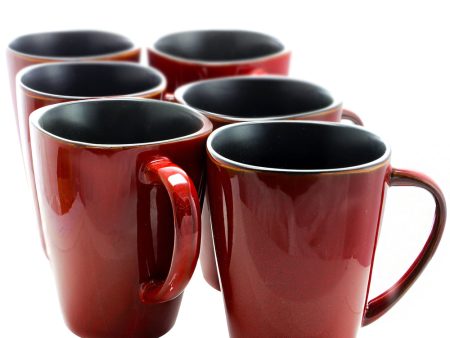 Elama Harland 14 Ounce 6 Piece Luxe and Large Stoneware Dinner Mugs in Red For Discount