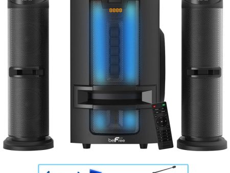 beFree Sound Bluetooth 2.1 Channel Multimedia Wired Speaker Shelf System with Sound Reactive LED lights and USB Input Sale