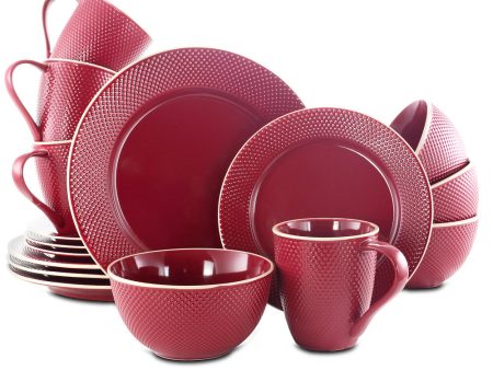 Gibson Lilith 16 Piece Stoneware Dinnerware Set- Red Online