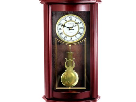 Bedford Clock Collection Weathered Chocolate Cherry Wood 25 Inch Wall Clock with Pendulum Fashion