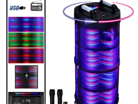 beFree Sound Rechargeable Bluetooth Portable Party Speaker With 360 Degree Sound Reactive LED Lights and 2 Wireless Microphones Hot on Sale