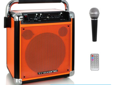 Trexonic Wireless Portable Party Speaker with USB Recording, FM Radio and amp; Microphone, Orange Discount