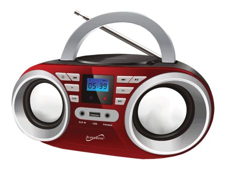 Supersonic Portable MP3 CDPlayer Audio System in Red For Discount