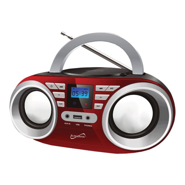 Supersonic Portable MP3 CDPlayer Audio System in Red For Discount