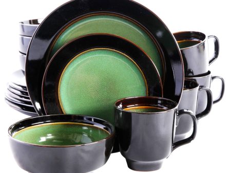 Bella Galleria 16 piece Reactive Dinnerware Set in Green and Black For Sale