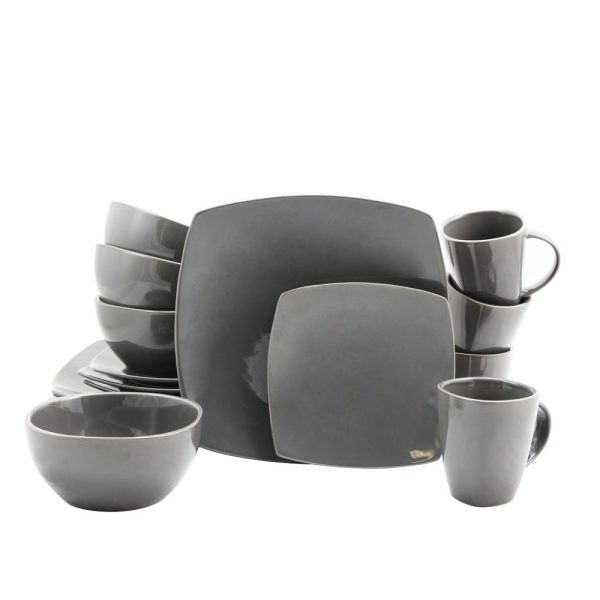 Gibson Home Soho Lounge Square Dinnerware Set in Gray, Set of 16 Piece Online Hot Sale