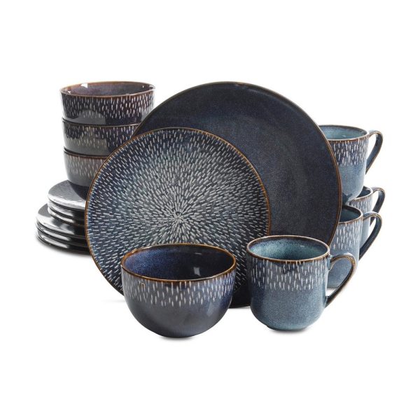 Gibson Elite Matisse 16-Piece Double Bowl Dinnerware Set, Cobalt on Sale