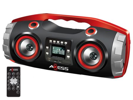 Portable FM Radio CD MP3 USB SD Boombox with Heavy Bass and Bluetooth-Red Discount