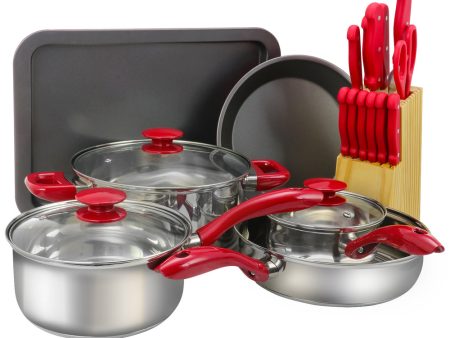 Sunbeam Crawford 22 Piece Cookware Combo Set in Red Online Sale