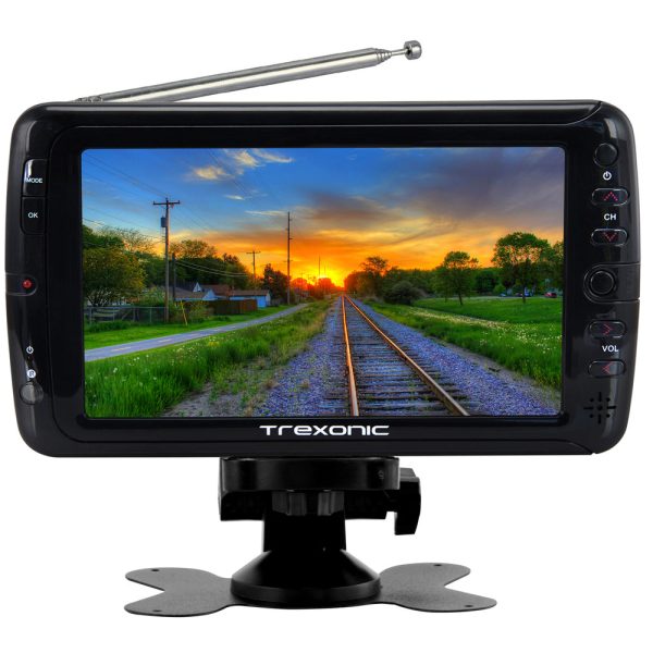 Trexonic Portable Ultra Lightweight Rechargeable Widescreen 7  LED TV with SD, USB, Headphone Jack, Dual AV Inputs and Detachable Antenna For Sale