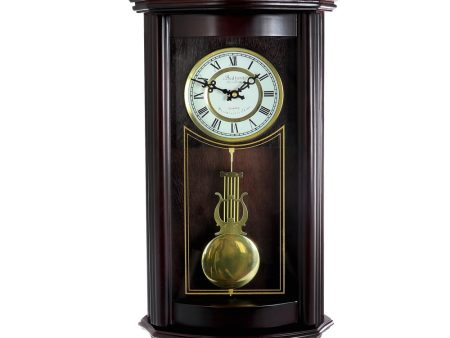 Bedford Clock Collection 25 Inch Chiming Pendulum Wall Clock in Weathered Chocolate Cherry Finish Online