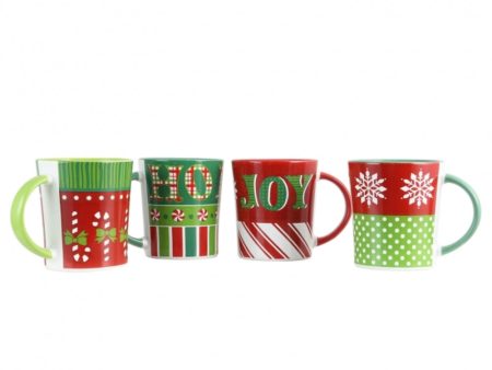 Gibson Home 4 Piece Holiday Wrap 15 Ounce Assorted Funky Mug Set Cheap